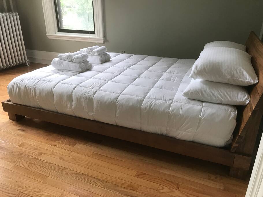 Brand new Crate and Barrel Bed with all cotton linens and Ecco soaps, shampoo, conditioner and lotion upon arrival!