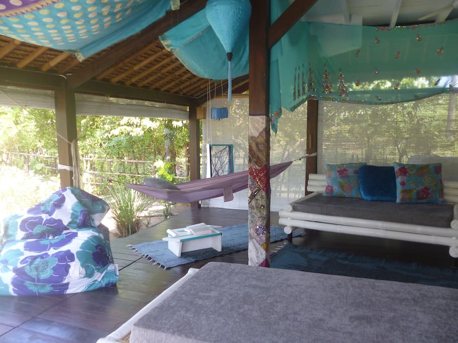Relax in beanbags outside by the pool if you like.