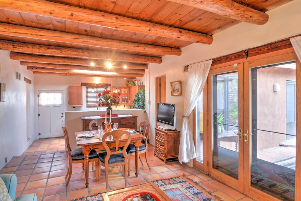This authentic adobe style home is filled with wood accents and Southwest decor.