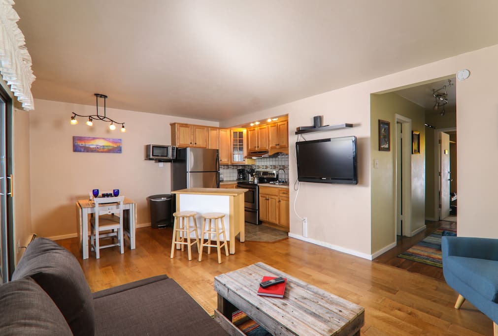 Kitchen and dining area from the living room.
