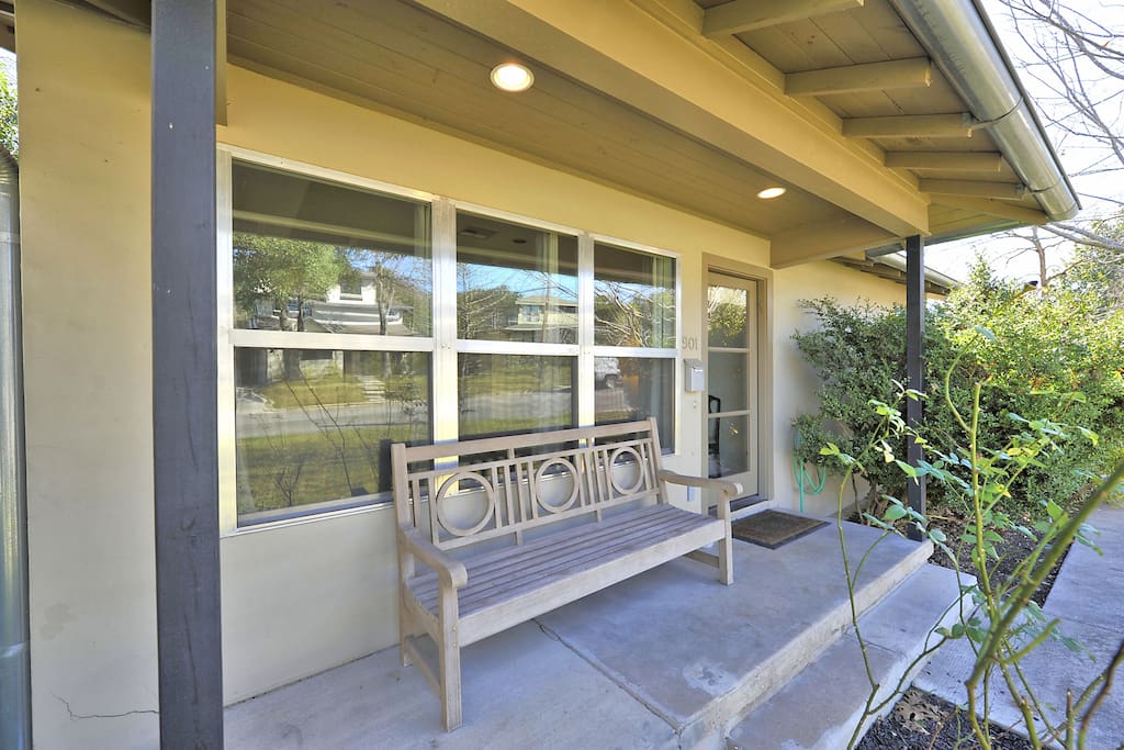 Sit and enjoy the Texas sun on the porch bench