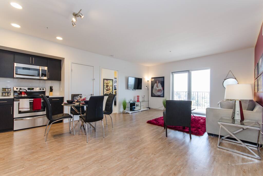 Large kitchen and spacious living room