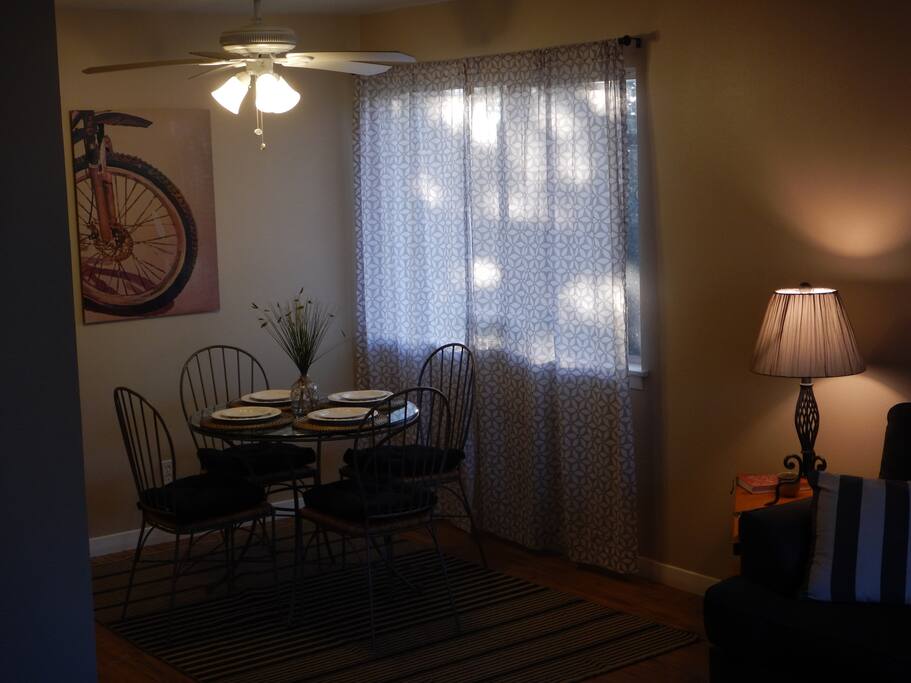 Dinning area with hilltop views of Travis Heights!