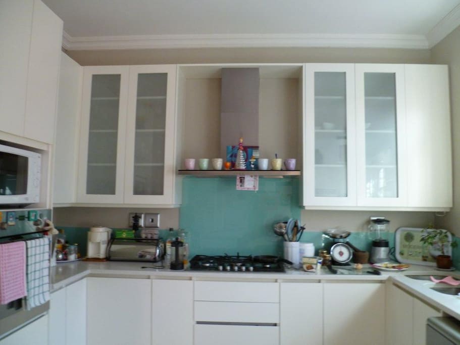 Modern Kitchen with gas hob and oven, microwave, Nespresso coffee machine and juice extractor+blender