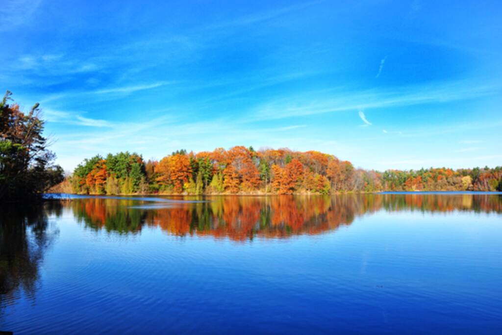 Steps to Bond Lake - enjoy a trail walk to this beautiful lake nearby. Autumn Season
