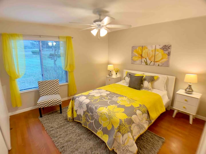 The “sunshine room” has a new comfy bed & mattress! Watch the deer graze on the grassy area out the pretty picture window.  Wake up happy every day!  No more than 4 guests allowed in this home. We like small groups because it keeps our place nice!