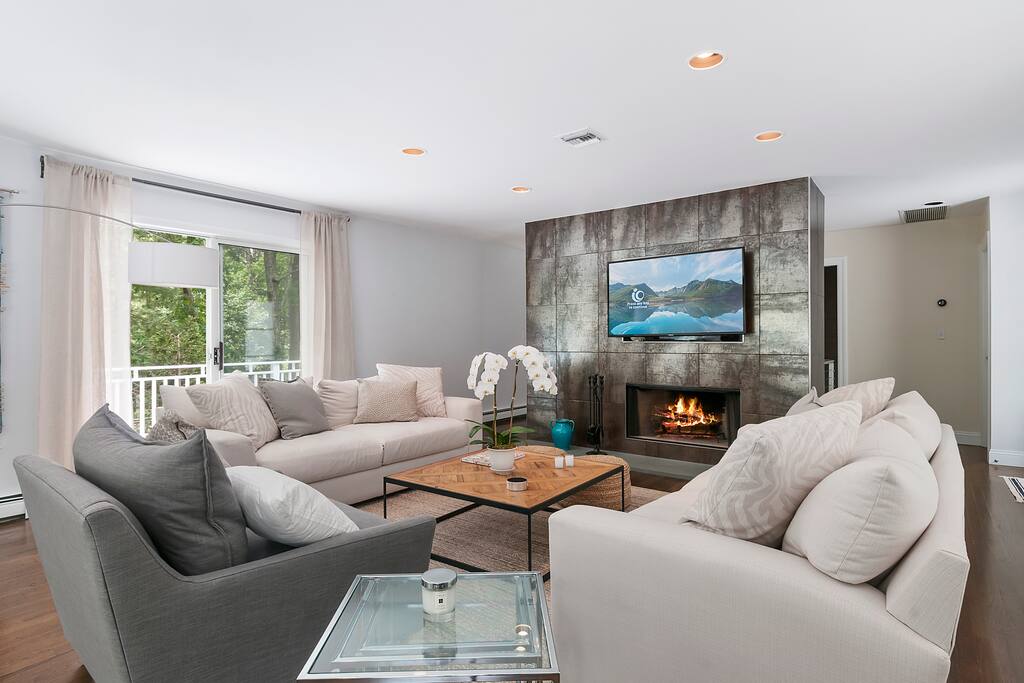 Relax and watch the fire, or a game on the TV