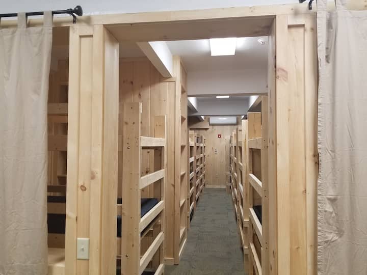 Bunkbeds.. Two separate rooms for guys and gals..