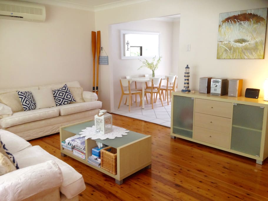 Lounge Room with Stereo System, split system heating & cooling.