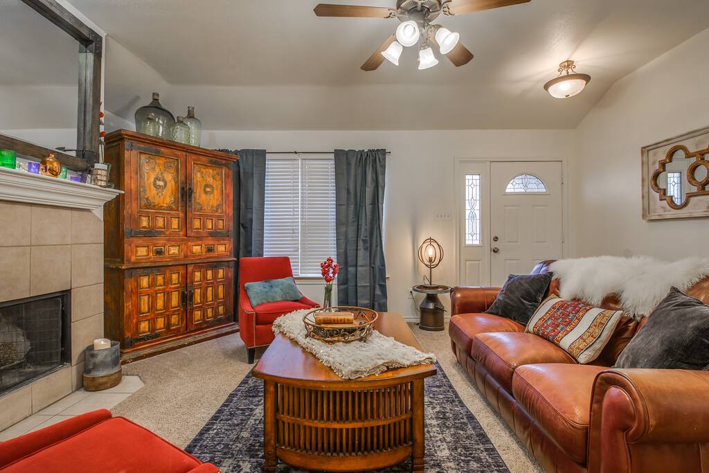 View from the dining room to the living room and entrance