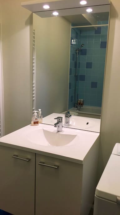 Sale de bain spacieuse avec baignoire