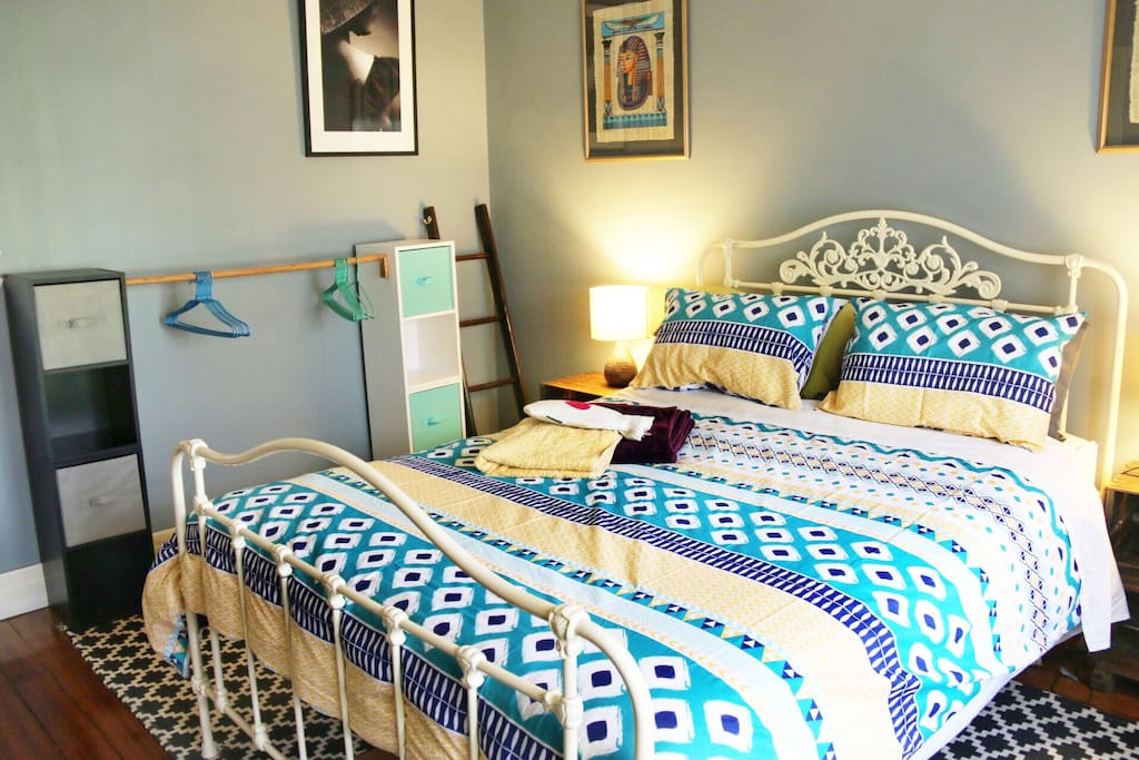 Large private bedroom provides ample storage space for clothes and luggage.