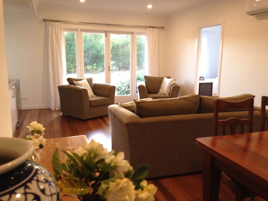 Open plan living and sofa bed