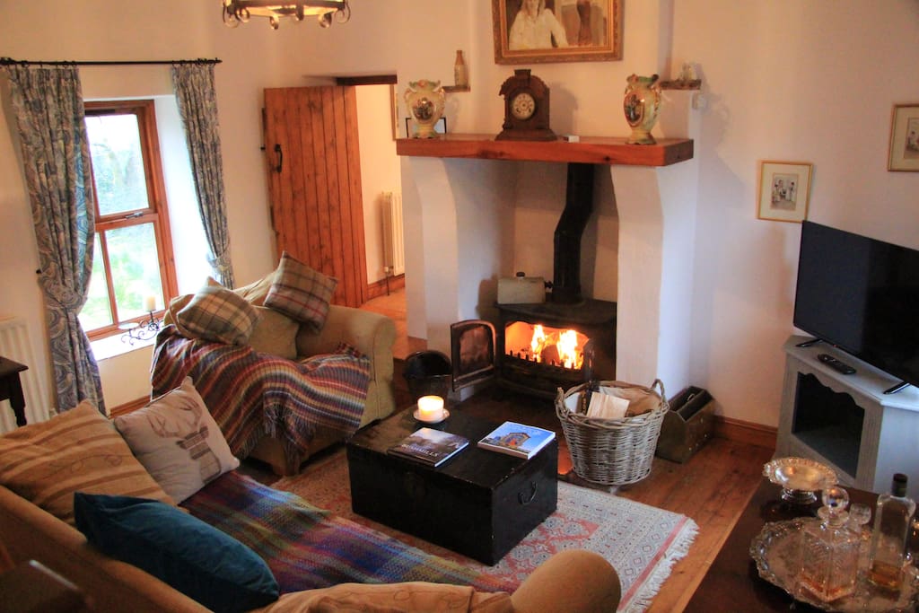 Living Room with wood burning fire