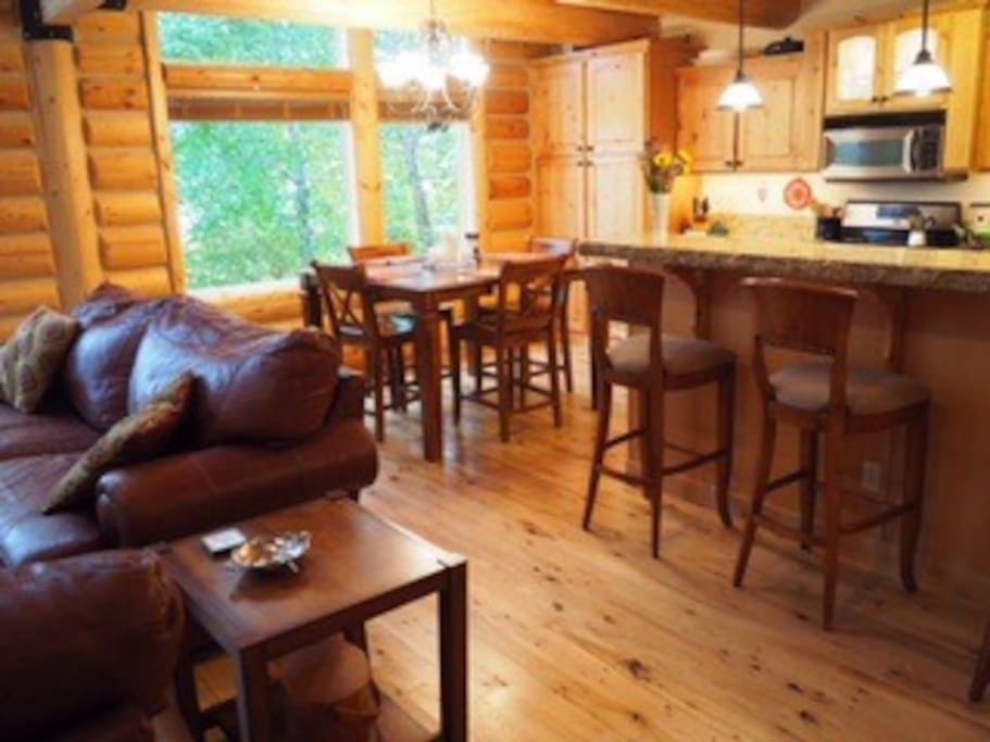 Open living room into kitchen