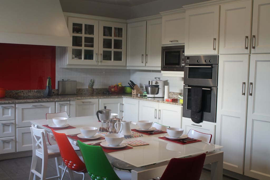 Ours is a bright large kitchen.