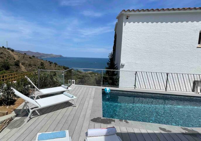 Maison Duplex (5ch), piscine, vue mer 180°, plage