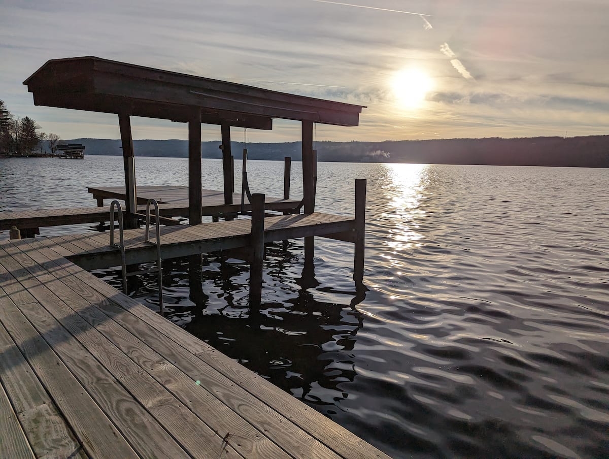 Lookout Landing, a lakefront home on Seneca Lake in Burdett with a hot tub on the landing