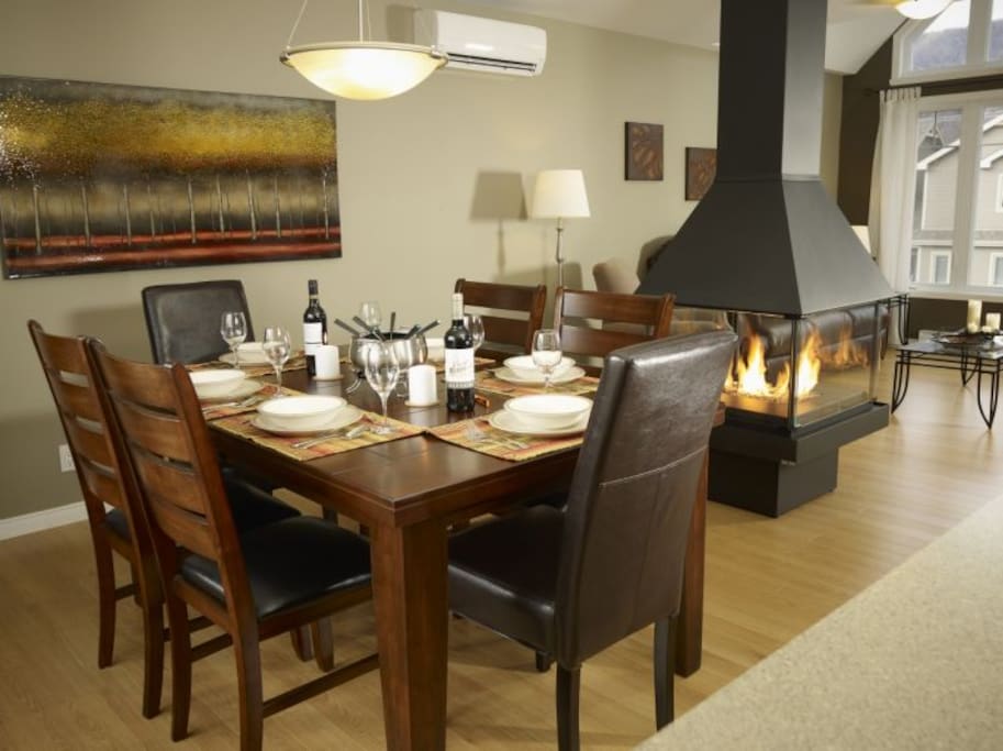 Relaxing dinner by the fireplace