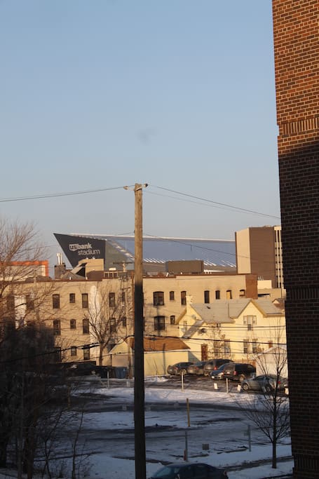 View of US Bank Stadium from the living room windows