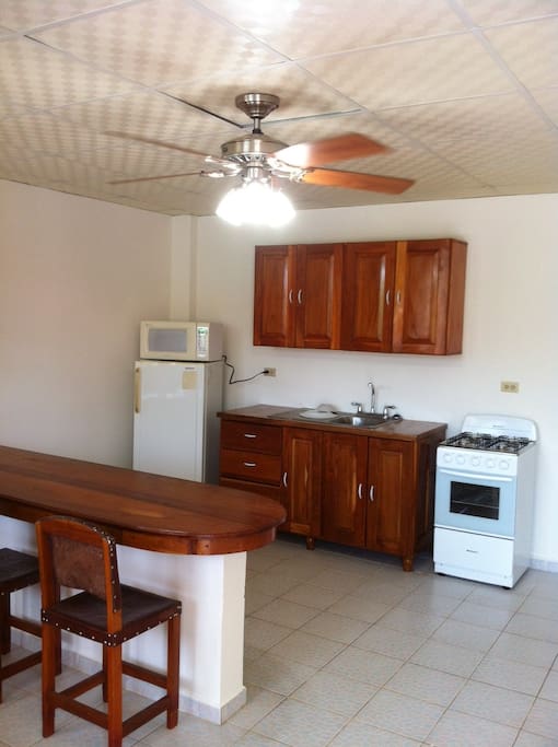 The apartment offers a full kitchen