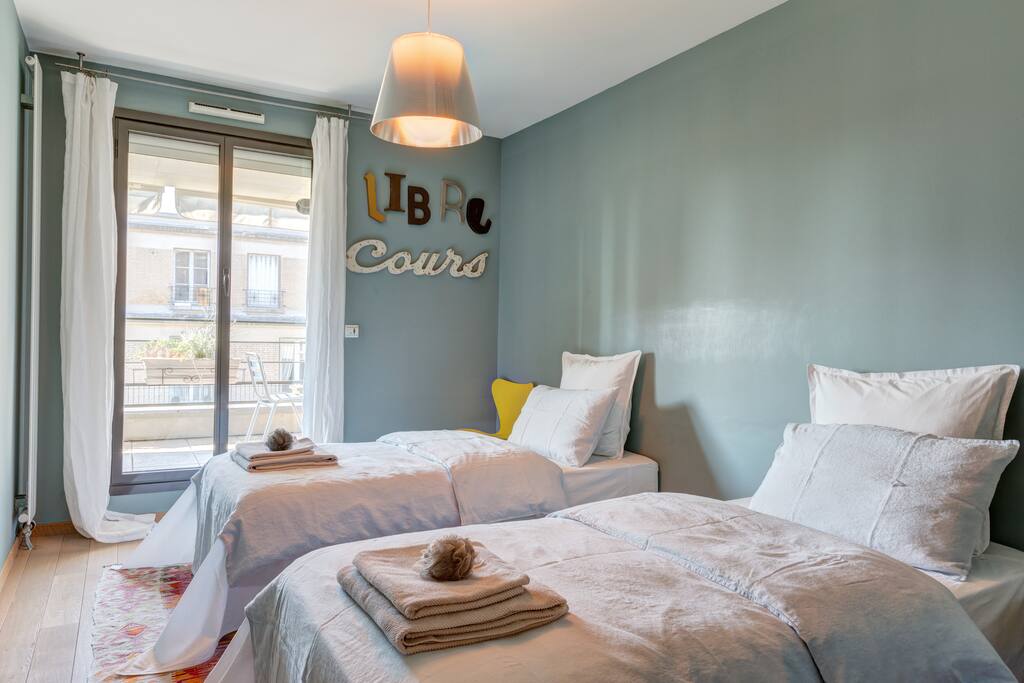 Two single beds that can be bolted together to make one King Sizedouble bed