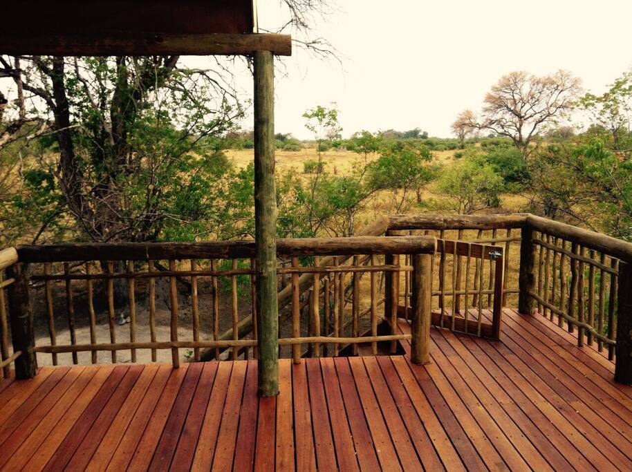 View from deck with gate at top of stairs