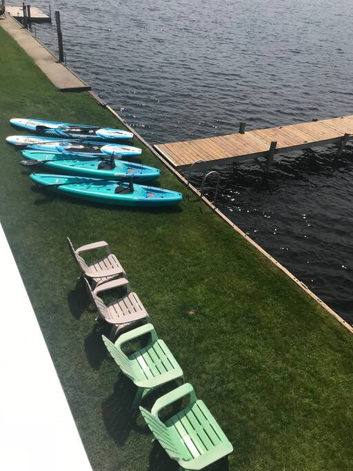 Kayaks and Stand-up Paddle Boards for use.