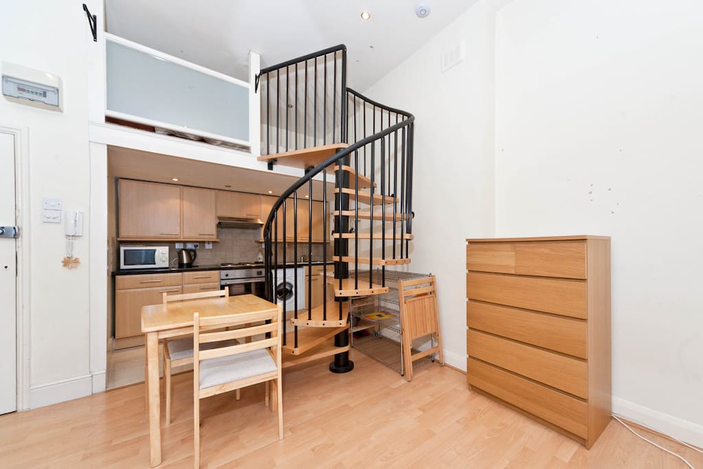 Main sleeping area is upstairs on the mezzanine floor