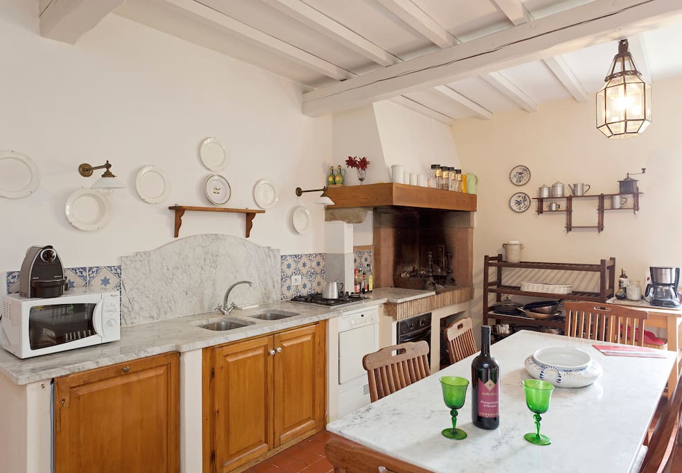 Kitchen with fireplace