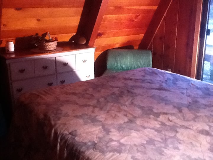 Queen bed downstairs and also in the loft bedroom