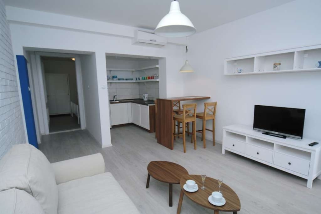 living room with sofa bed