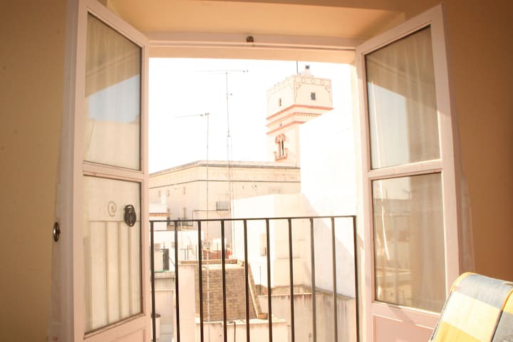 A well lit apartment in the center of town.