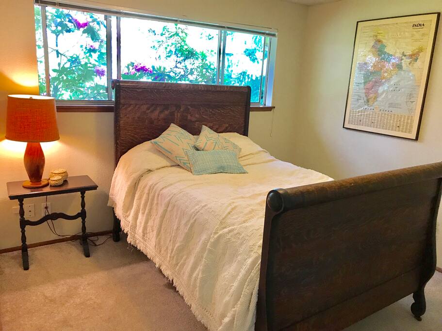Bedroom 1 - Cozy Sleigh bed with plenty of closet space.