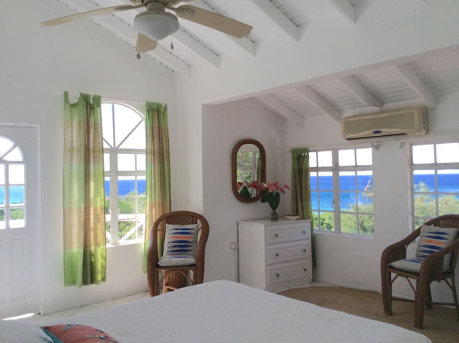 Panoramic Caribbean sea views from the upstairs master bedroom suite