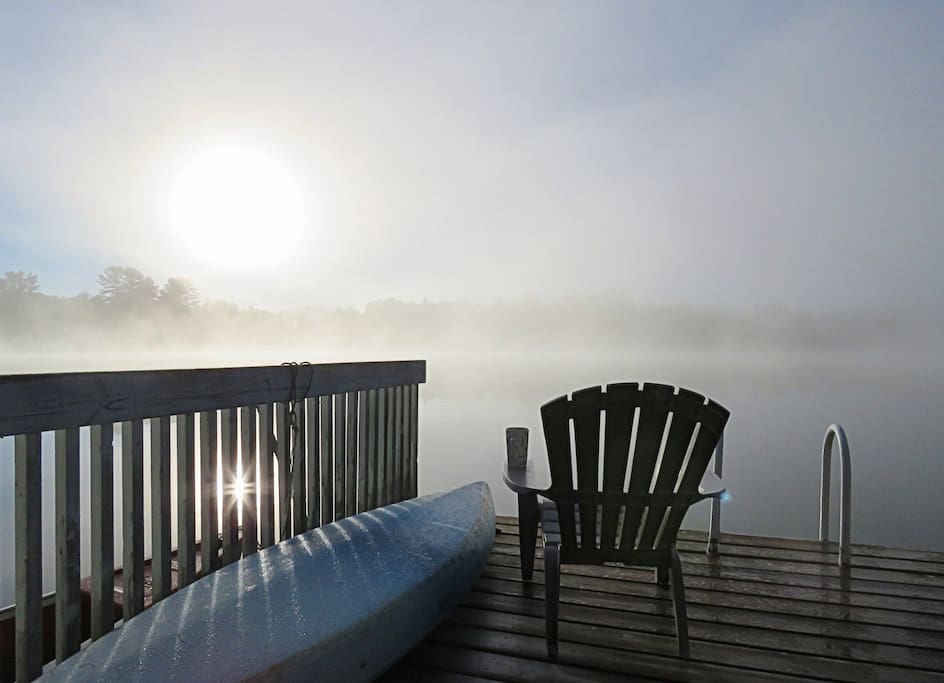 Fog on the lake early in the morning from the dock