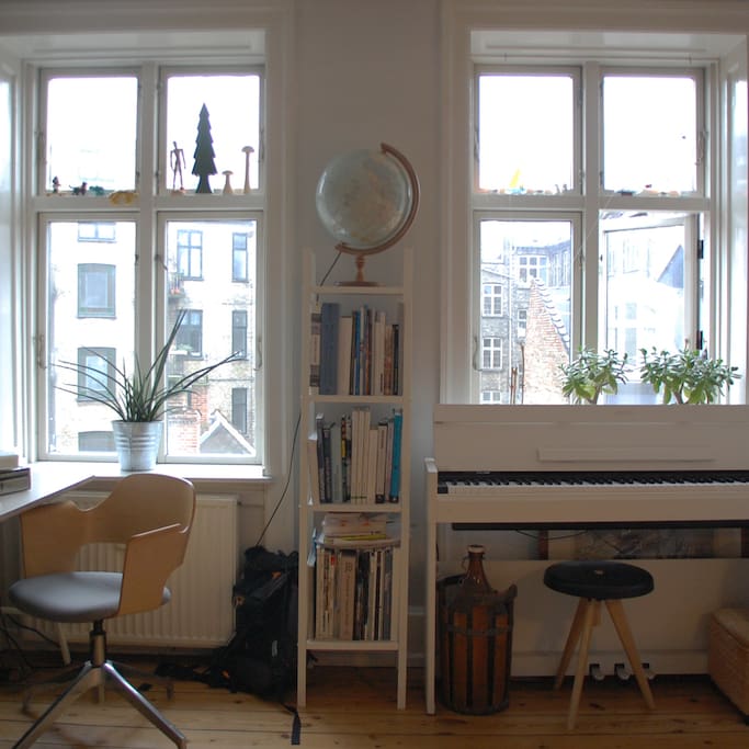 Living room with piano