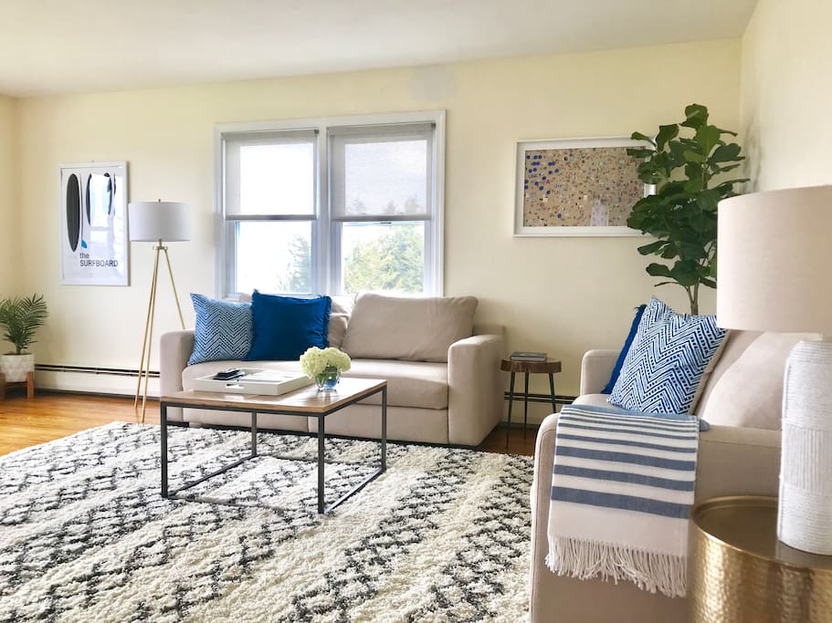 Living room overlooking water