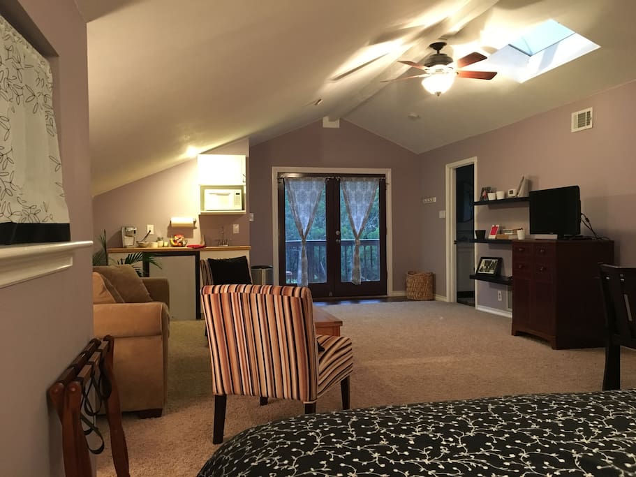 From the bed to the living area. Direct TV with Premium Channel package.