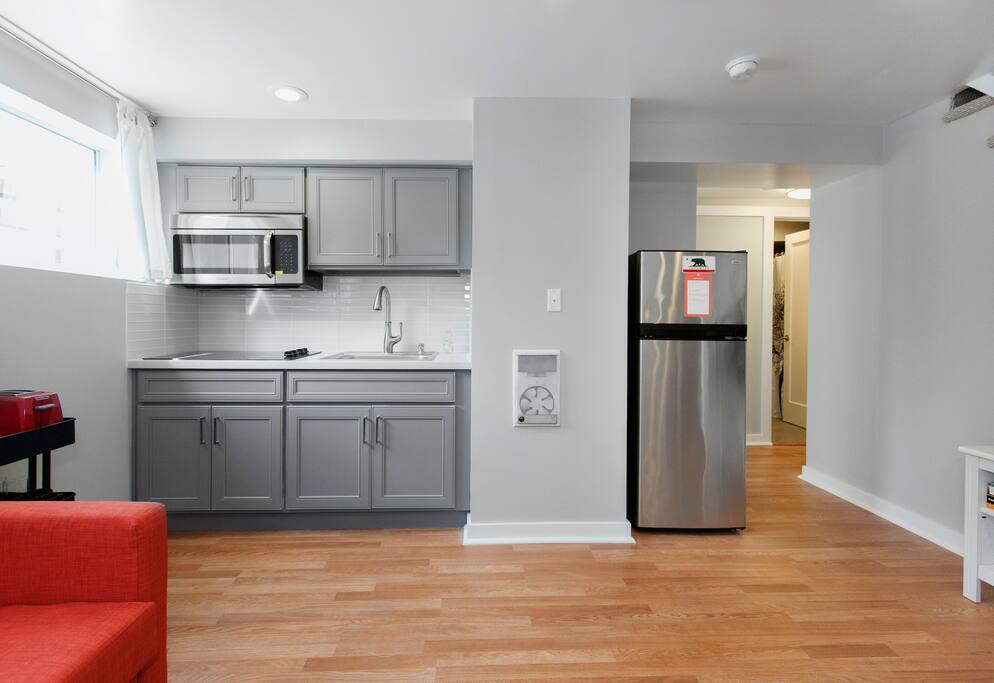 Kitchen outfitted for your cooking needs! Pots, pans, cooking utensils, plates, mugs, flatware, etc. provided.