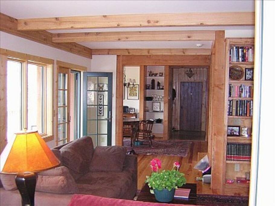 Living Room with stone fireplace