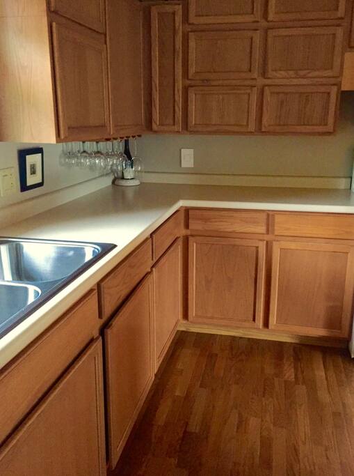 Kitchen with counter prep space.