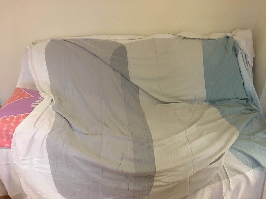 Couch. A leather sofa so comfy with extra cover.
