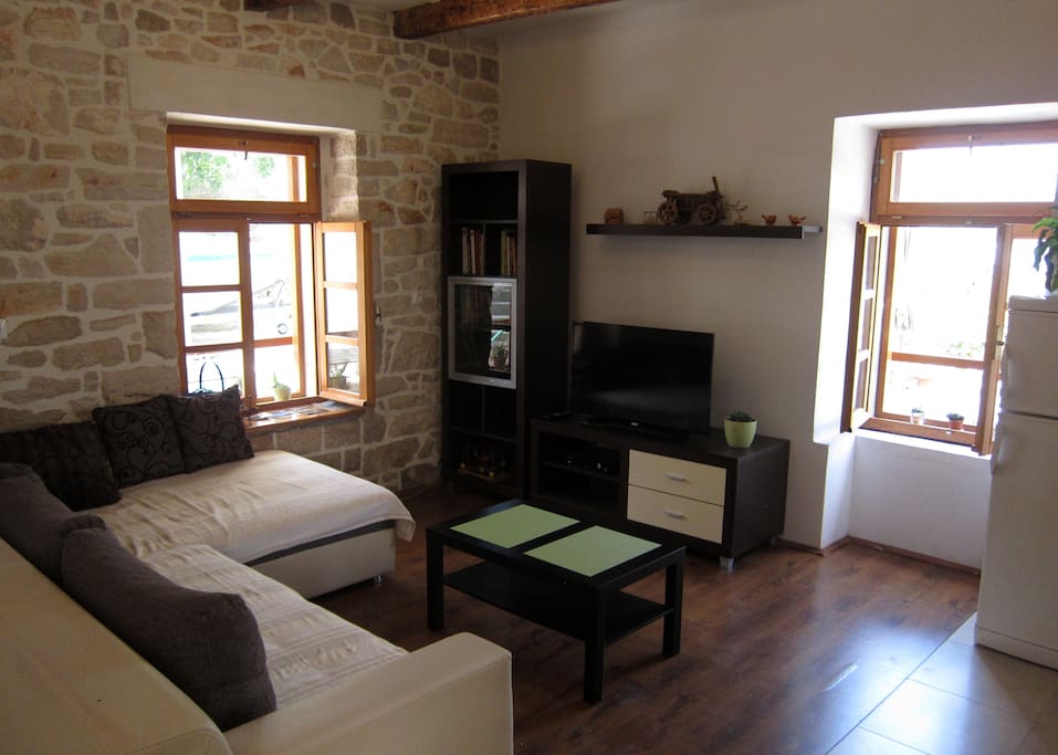 The living area is spacious and modern...