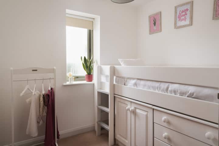 Small but perfectly formed the single bedroom has plenty of storage space.