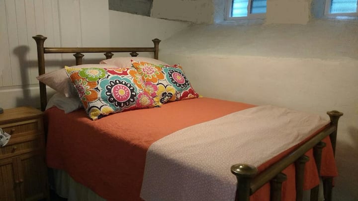 Comfy full bed.