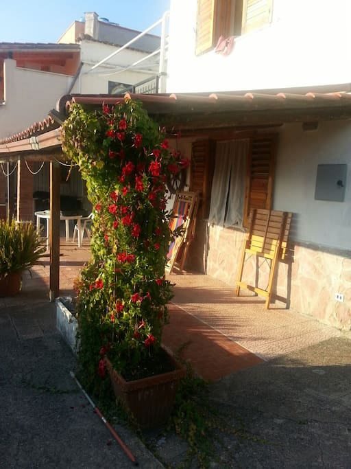 patio in legno e tegole