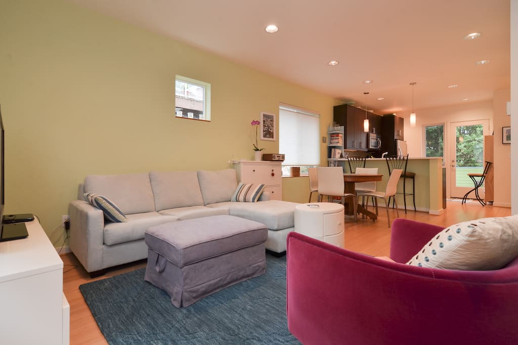 Open plan main floor with space for dining.