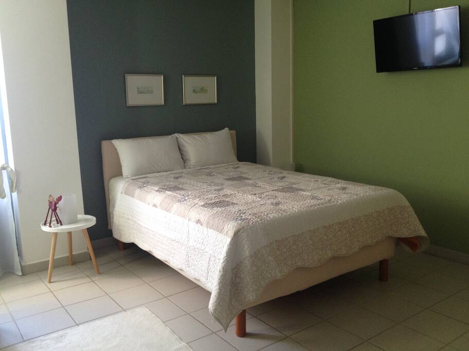 A comfortable double bed will get you through the night.