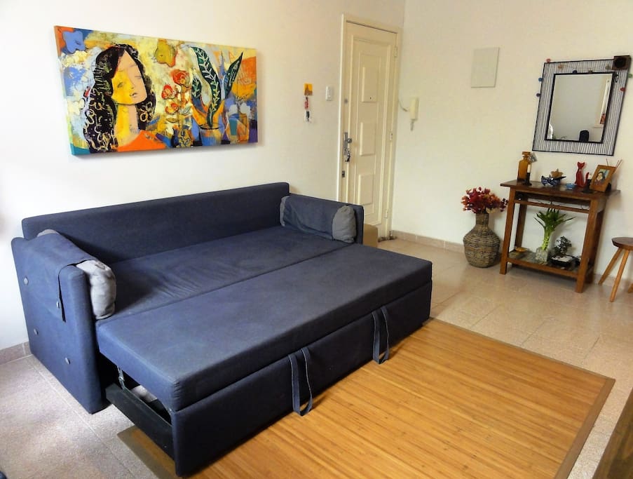 the sofa bed open for a couple